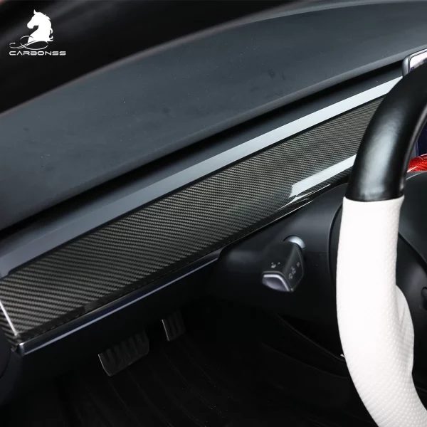 Car Accessories Interior Trims For Tesla Model 3 & Y Dry Carbon Fiber Dashboard Cover – Image 4
