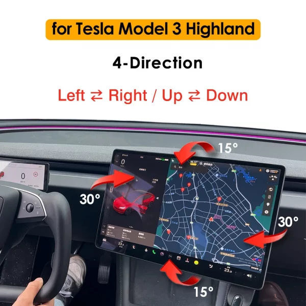 New Car Interior Accessories 40 Degree Full Direction Screen Rotating Holder for Tesla Model 3 Y Highland Swivel Mount Bracket – Image 4